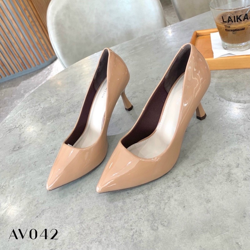 Giày cao gót mũi nhọn Annmodels 7 phân xi bóng kiểu dáng gót mảnh_A026G108