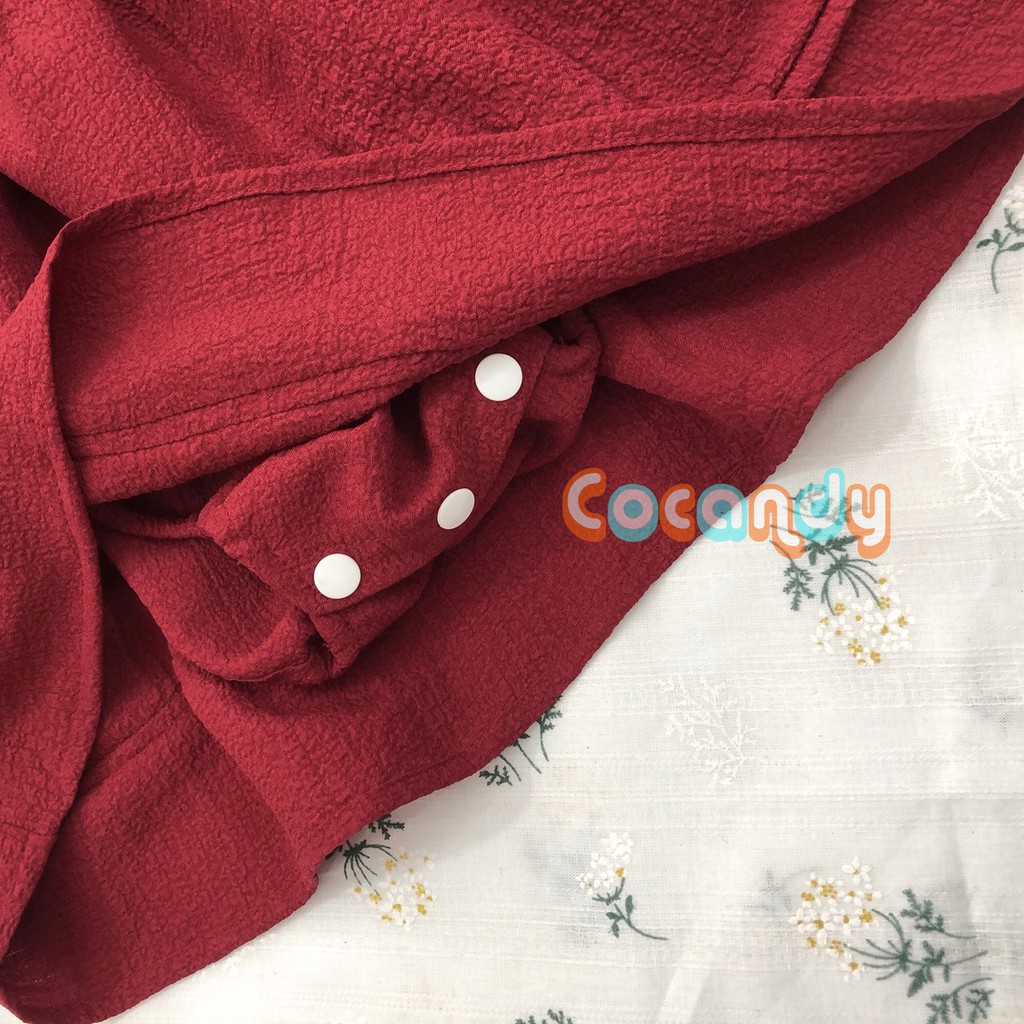 [Cocandy Official Store] Set váy babydoll cho bé kèm mũ chất liệu đũi màu đỏ