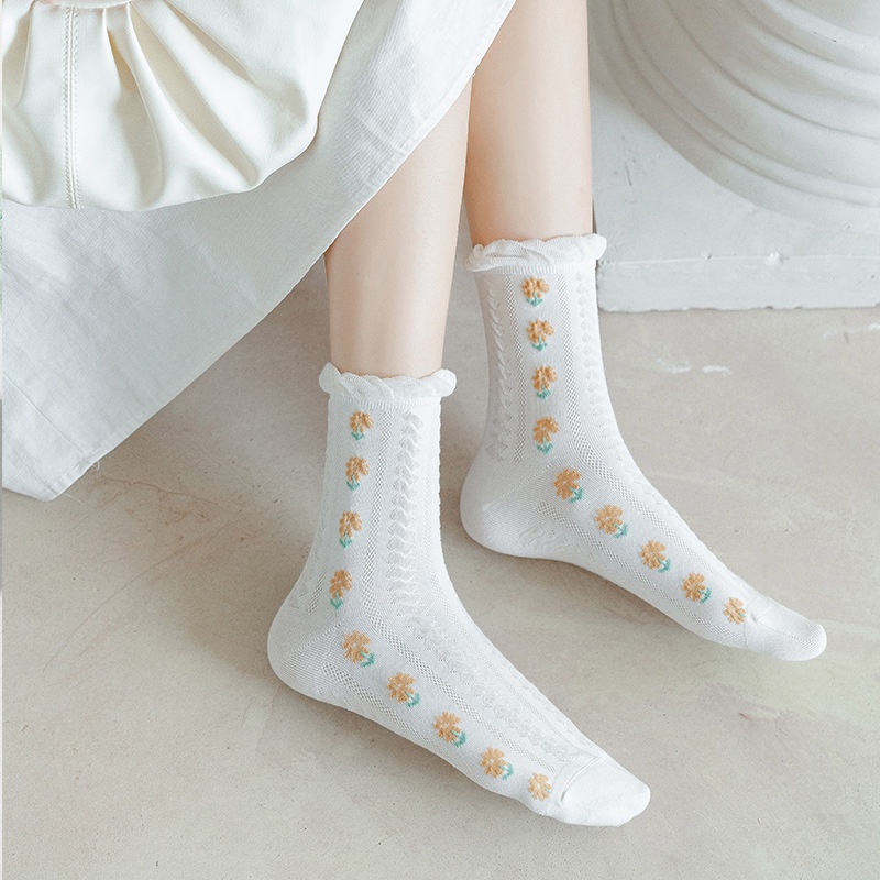 Tất cổ cao bèo nhún METAT, set 5 đôi vớ bèo nhún nữ cổ cao họa tiết dễ thương phong cách Hàn Quốc T20