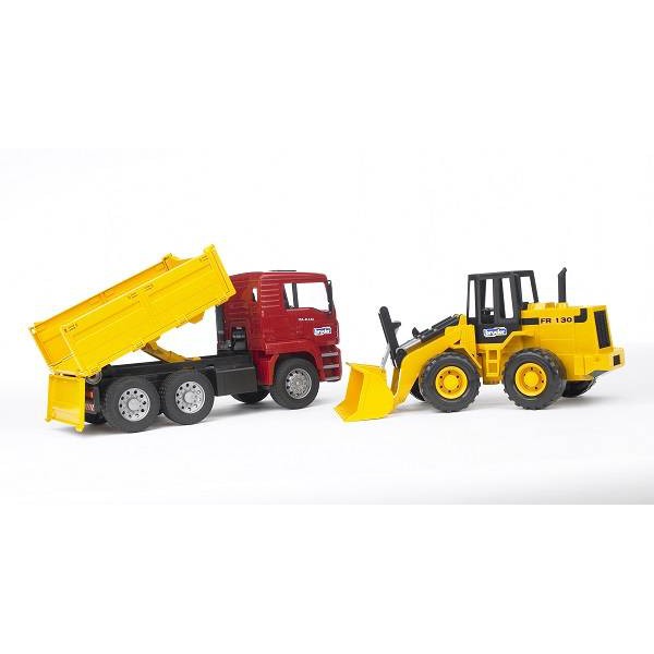 Đồ chơi dạng mô hình theo tỷ lệ thu nhỏ 1/16 xe ben MAN TGA và xe xúc FR 130 mã SP BRU02752