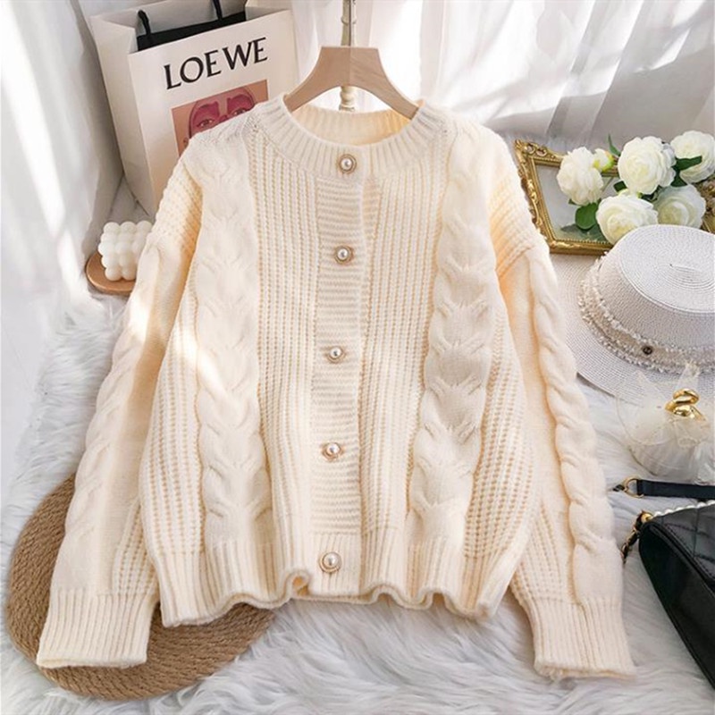 Áo khoác cardigan dệt kim mềm dáng rộng xoắn phong cách Hàn Quốc thanh lịch cho nữ