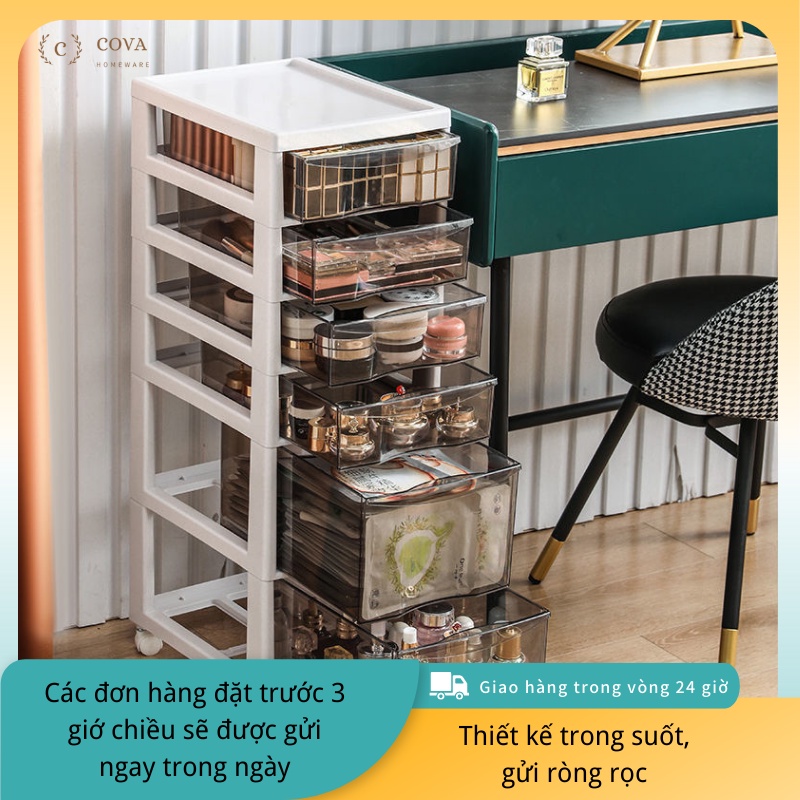 cova Kệ Đựng Đồ Đa Năng hộp đựng đồ trong suốt nhiều Tầng Để Sách Có Ngăn Kéo trên bánh xe