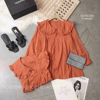 Áo Sơ Mi Cam Cổ Bèo Tay Dài