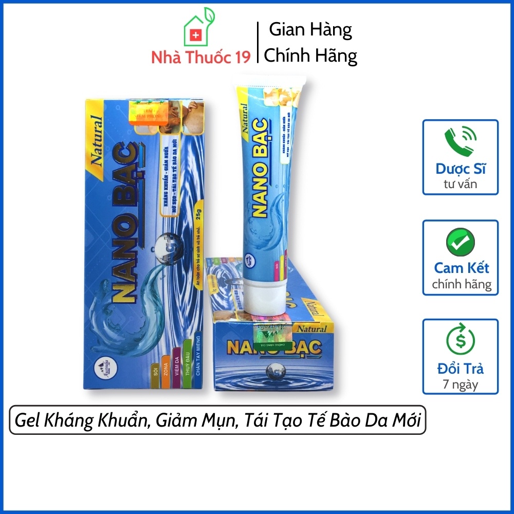 Gel Kháng Khuẩn Nano Bạc - Làm Sạch Da, Kháng Khuẩn, Giảm Các Vết Thâm Sẹo, Kích Thích Tái Tạo Tế Bào Da Mới (Tuýp 25g)