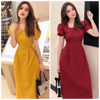 Đầm váy cổ vuông cột nơ (kèm hình thật)