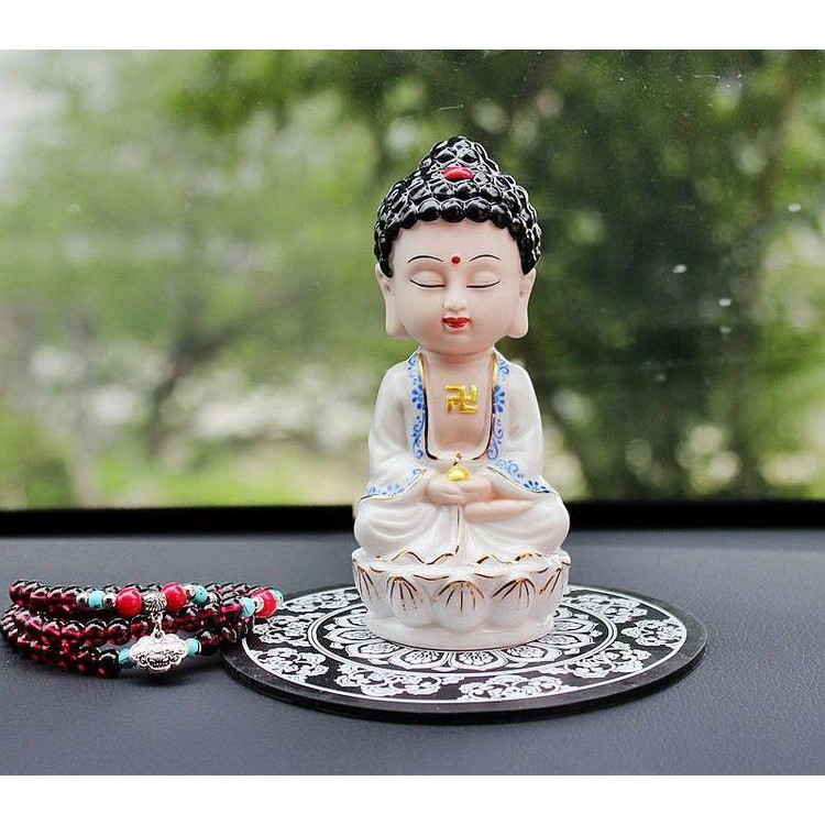 Tượng Phật Ngự Thiền Hoa Sen Trắng Gốm Trắng