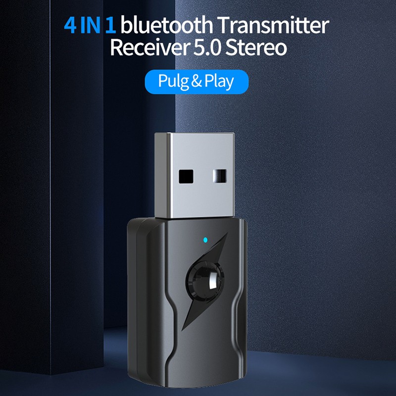 USB Bluetooth 5.0 không dây 4 trong 1 nhận kết nối tín hiệu cổng AUX 3.5mm dành cho bộ loa Bluetooth TV PC trên ô tô