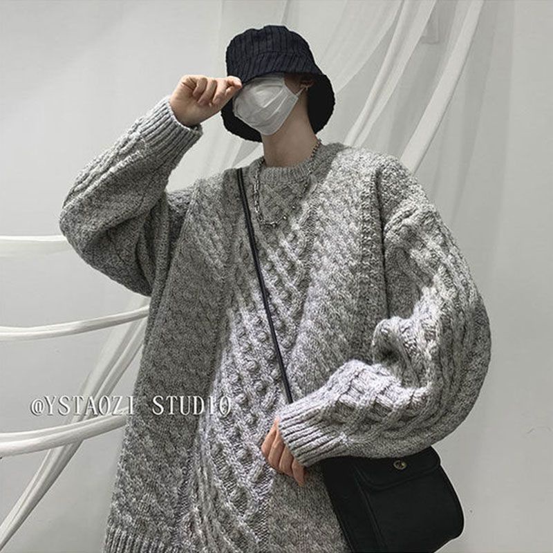 Hàng Mới Về Mới Áo Len Cotton Dệt Kim Thiết Kế Dây Cáp Cảm Giác Retro Nhật Bản Mùa Đông Cho Cặp Đôi