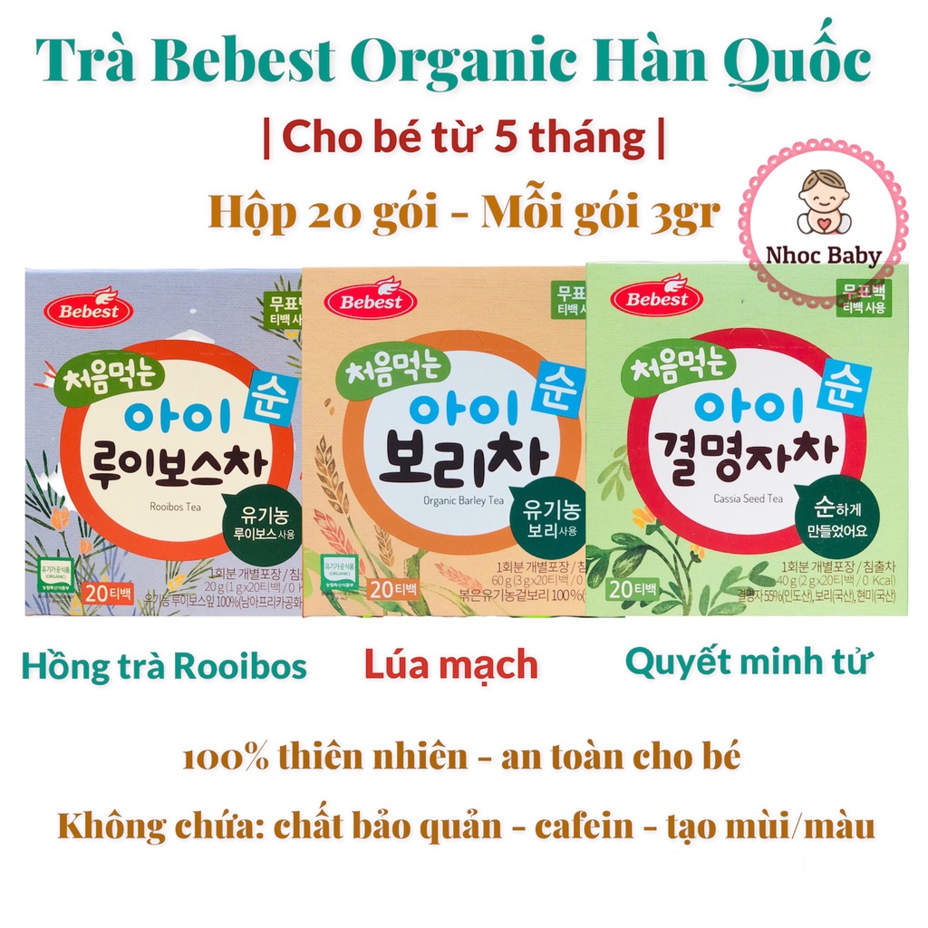 Bebest | Trà hữu cơ cho bé từ 5 tháng tuổi - Hàn Quốc (lúa mạch/ hồng trà/ quyết minh tử)