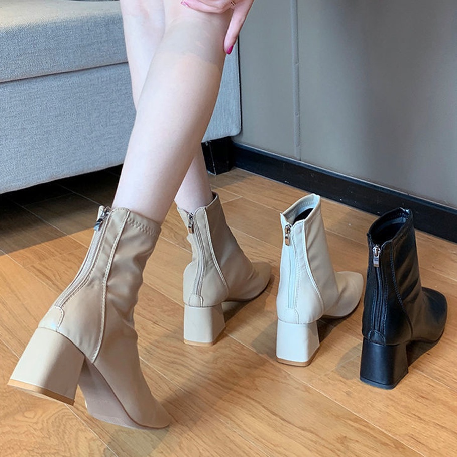 Giày Boot Martin Ulzzang Vintage, Giày Bốt Da Cao Gót Mũi Nhọn Cổ Cao Khóa Sau Đế Cao 5cm, Hàn Quốc - Iclassy_shoes
