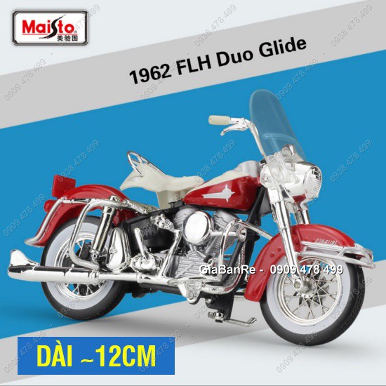 XE MÔ HÌNH 1:18 - MOTO HARLEY - 1962 - FLH DUO GLIDE - TRẮNG ĐỎ - 8506