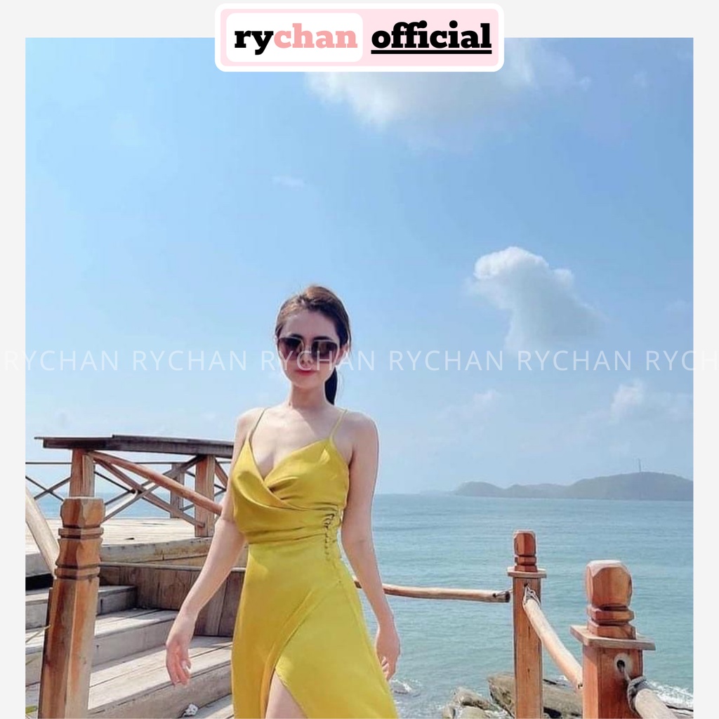 Đầm Maxi Đi Biển Vàng Đắp Chéo (Sẵn Mút Ngực) Xẻ Tà Đan Lưng Siêu Sexy [Ảnh Thật Cuối] - DM0040