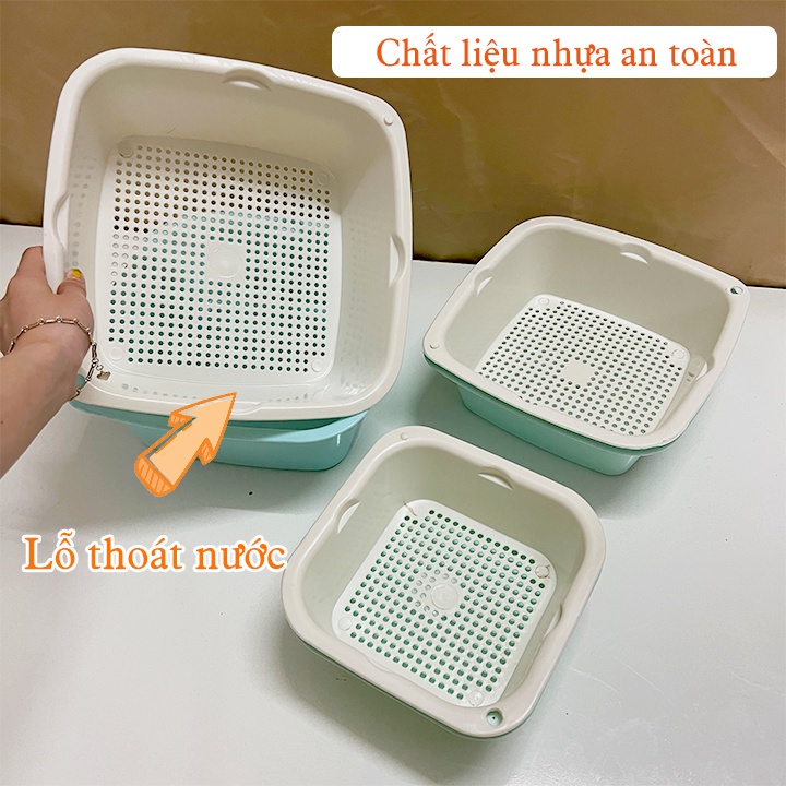 Bộ rổ 6 món kèm chậu ecco, rổ nhựa rửa rau củ có khay hứng nước tiện ích 2021