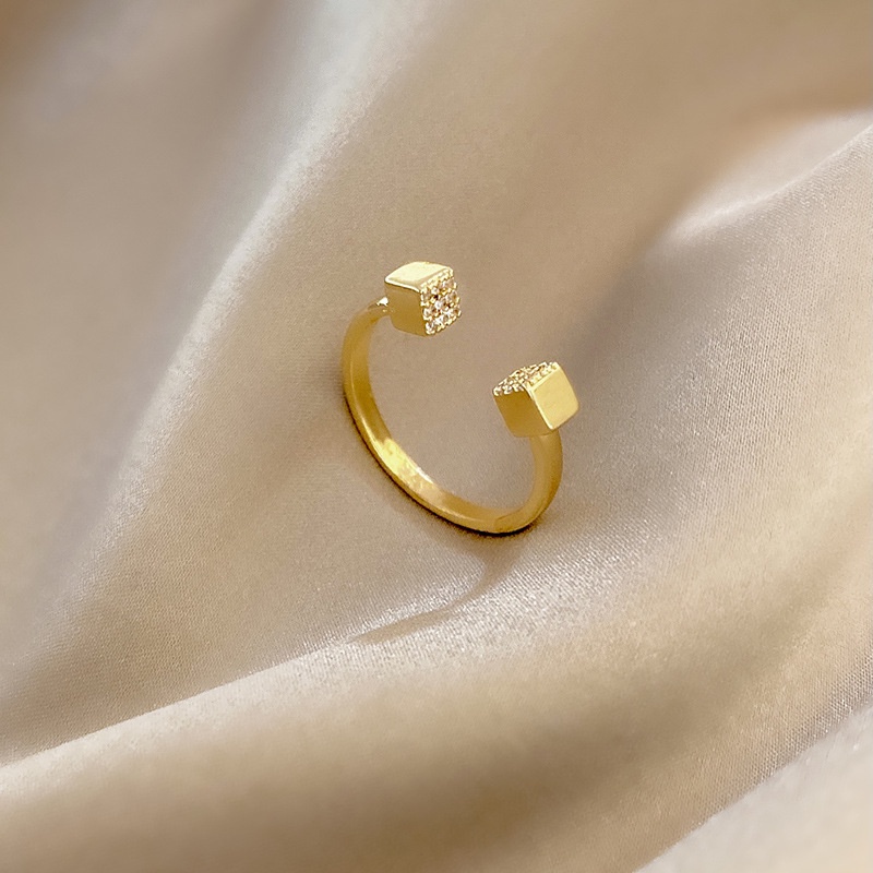 Nhẫn hở mạ vàng hình vuông đính đá phong cách Nhật Bản và Hàn Quốc cho nữ