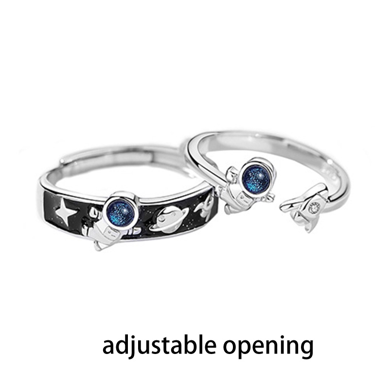 Bộ 2 Nhẫn Bạc Hình Phi Hành Gia Đính Đá Zircon Thời Trang Chất Lượng Cao Cho Cặp Đôi