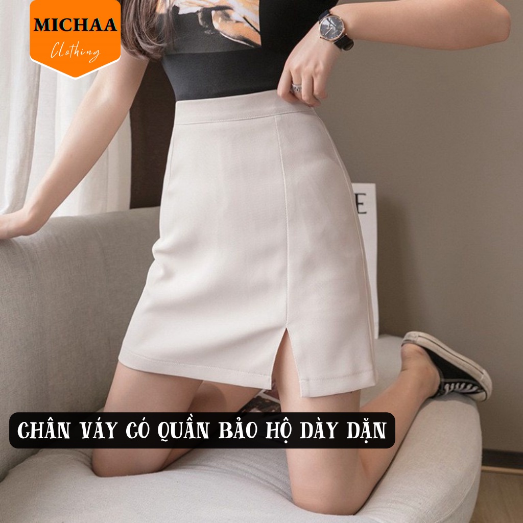 Chân Váy CHỮ A XẺ TÀ Trước Ngắn Công Sở Có Lót Trong Lưng Cạp Cao Trẻ Trung - MICHAA