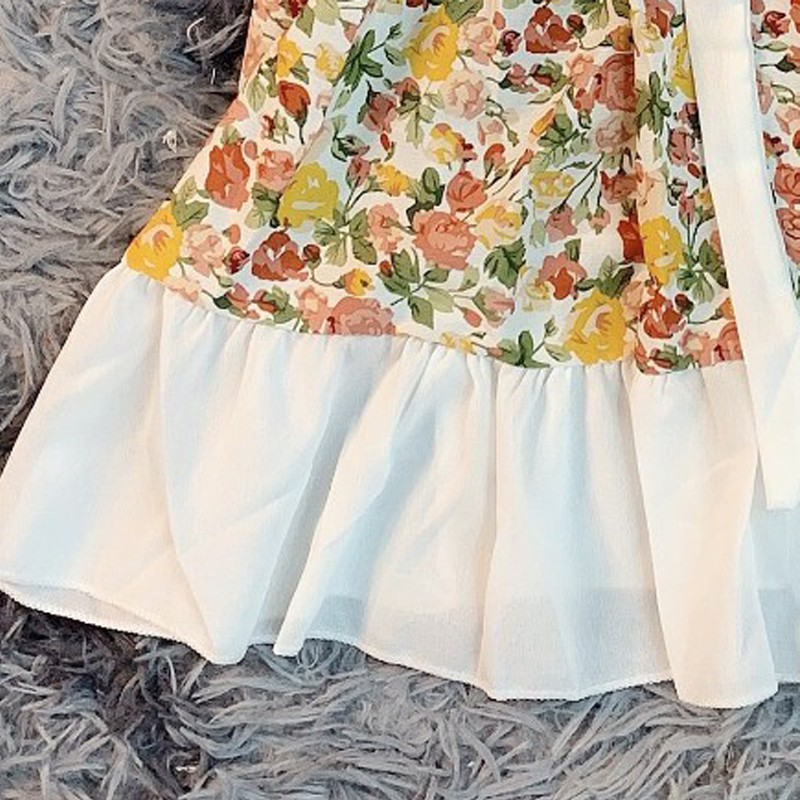 Váy Bé Gái 2 Dây Nơ Trắng Tiểu Thư Hoa Nhí Cực Điệu Đà - Cực Xinh Cho Bé Từ 1 đến 6 Tuổi