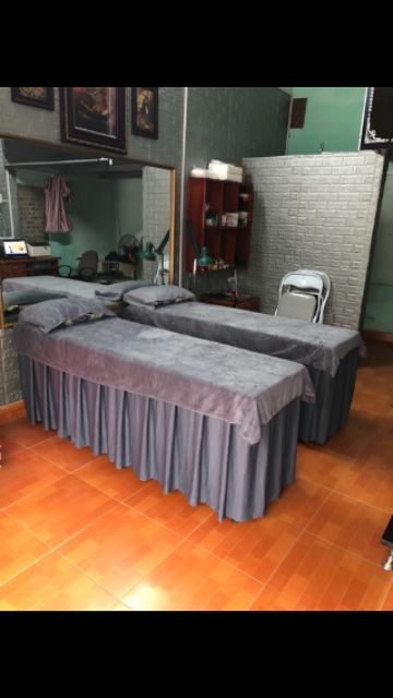 Ga(grap) thun màu ghi đậm giường nối mi, phun xăm,spa (may theo kích thước | BigBuy360 - bigbuy360.vn