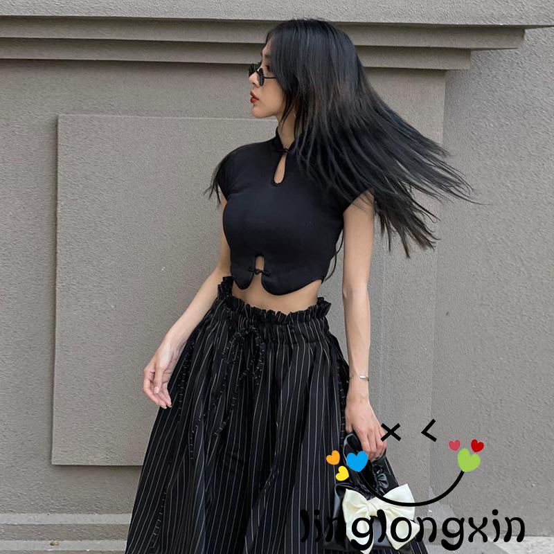 ✦OL❥Women´s Crop Tops, Round Neck Short Sleeve Hollow Out Pullover Slim Fitted Shirt for Young Ladies