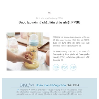 BÌNH SỮA PPSU CỔ RỘNG SPECTRA 260ML (CÓ NÚM TI SIZE L)