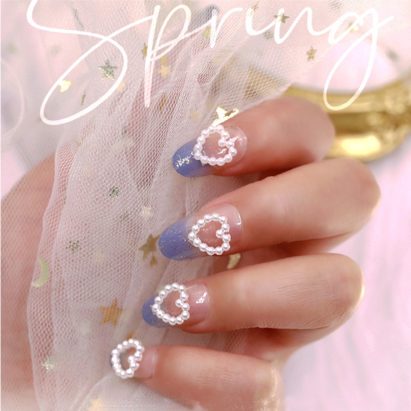 Bộ 10 Hạt Ngọc Trai Đính Móng Tay Hình Trái Tim Phong Cách Vintage