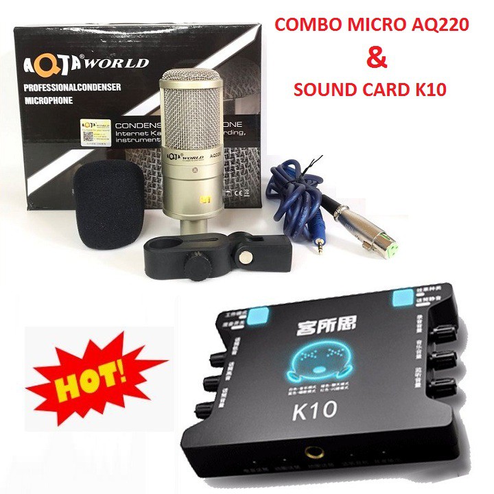 [Mã ELHACE giảm 4% đơn 300K] Bộ Sound Card K10, + Mic Thu Âm Livestream AQ220 Cam Kết Chính Hãng Hát Cực Hay