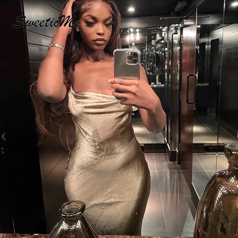 Đầm Hai Dây Vải Satin Thiết Kế Mới Thời Trang Dành Cho Nữ 2022