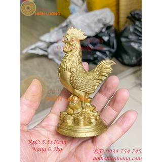 Tượng gà trống bằng đồng chữ phúc cỡ bé cao 12cm