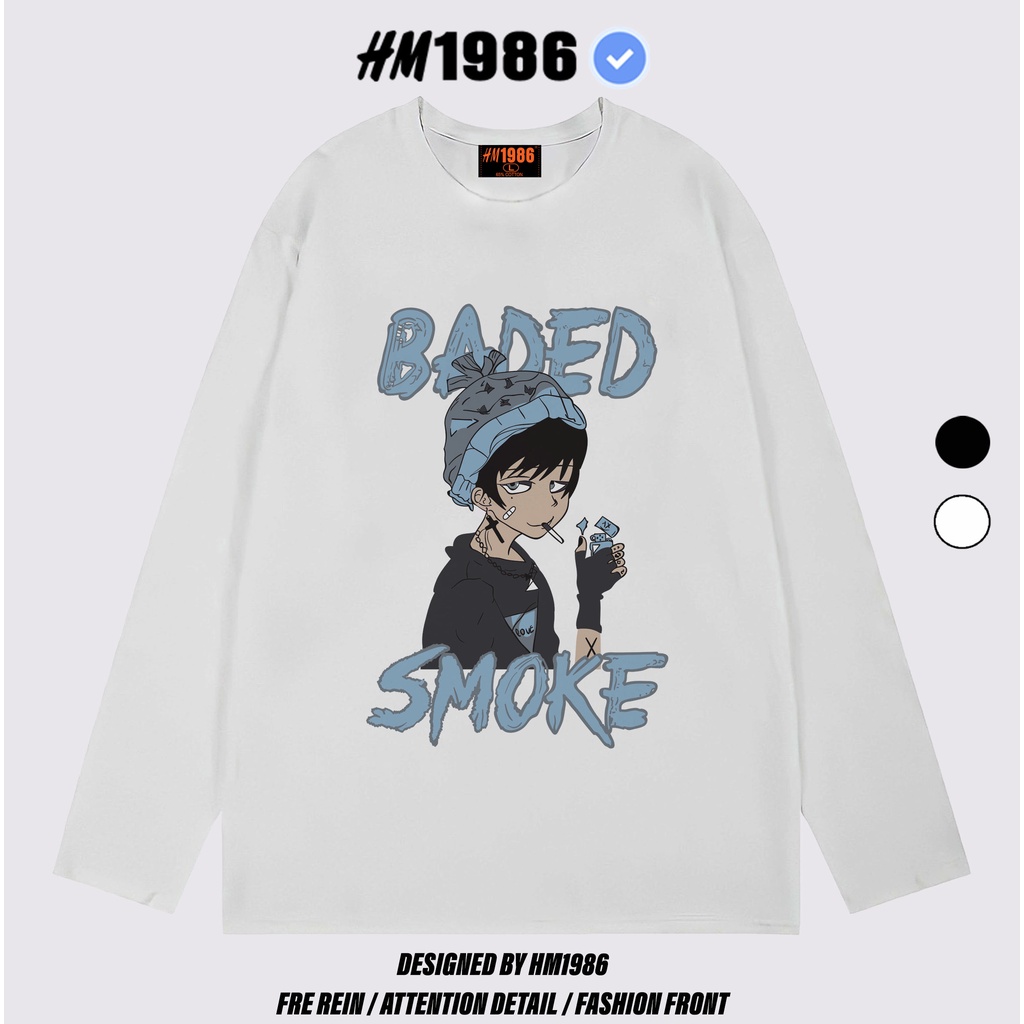 Áo thun tay dài Wind phông nam nữ form rộng unisex oversize ulzzang Áo thun dài tay BADED SMOKE 3043