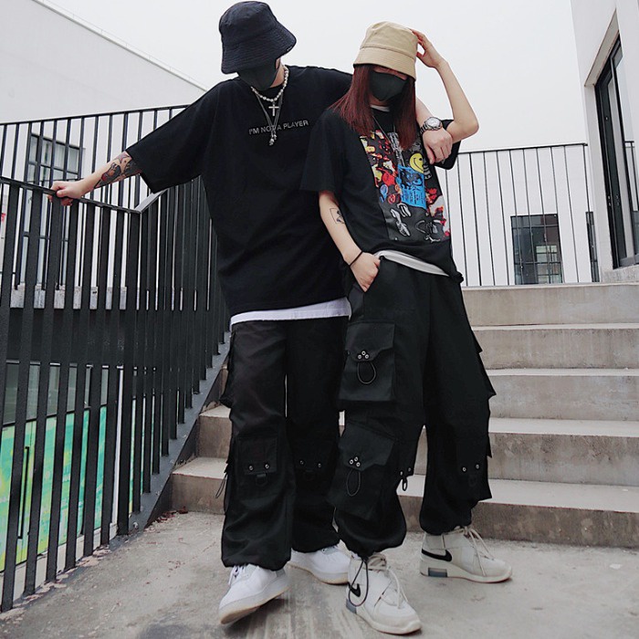 Quần jogger box pant túi hộp unisex Hàn oversize form rộng street style cá tính Quảng Châu nam nữ rút dây đen