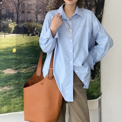 Áo sơ mi nữ dài tay KABICO form rộng ulzzang kiểu hàn basic màu trắng, xanh, vàng, dễ phối đồ A9