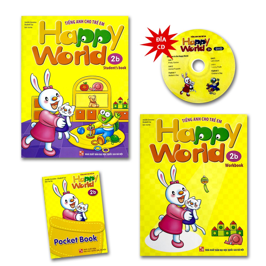 Sách - Happy World - Tiếng Anh Cho Trẻ Em - 2b (Bộ 2 quyển, 1 sổ tay, 1 đĩa DVD)