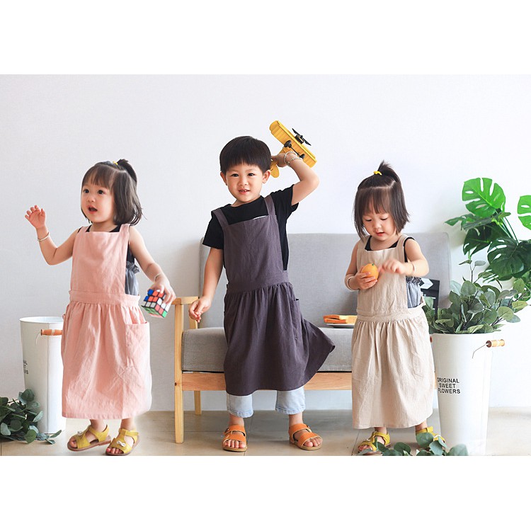 Tạp Dề Công Nghiệp Vải Cotton Lanh Thiết Kế Dễ Thương Cho Bé