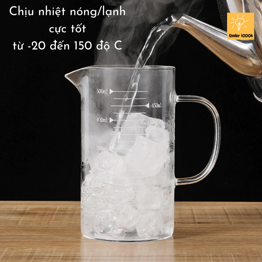 Cốc thủy tinh - cốc pha sữa có chia vạch - có nắp và không nắp - dung tích từ 350ml đến 1000ml