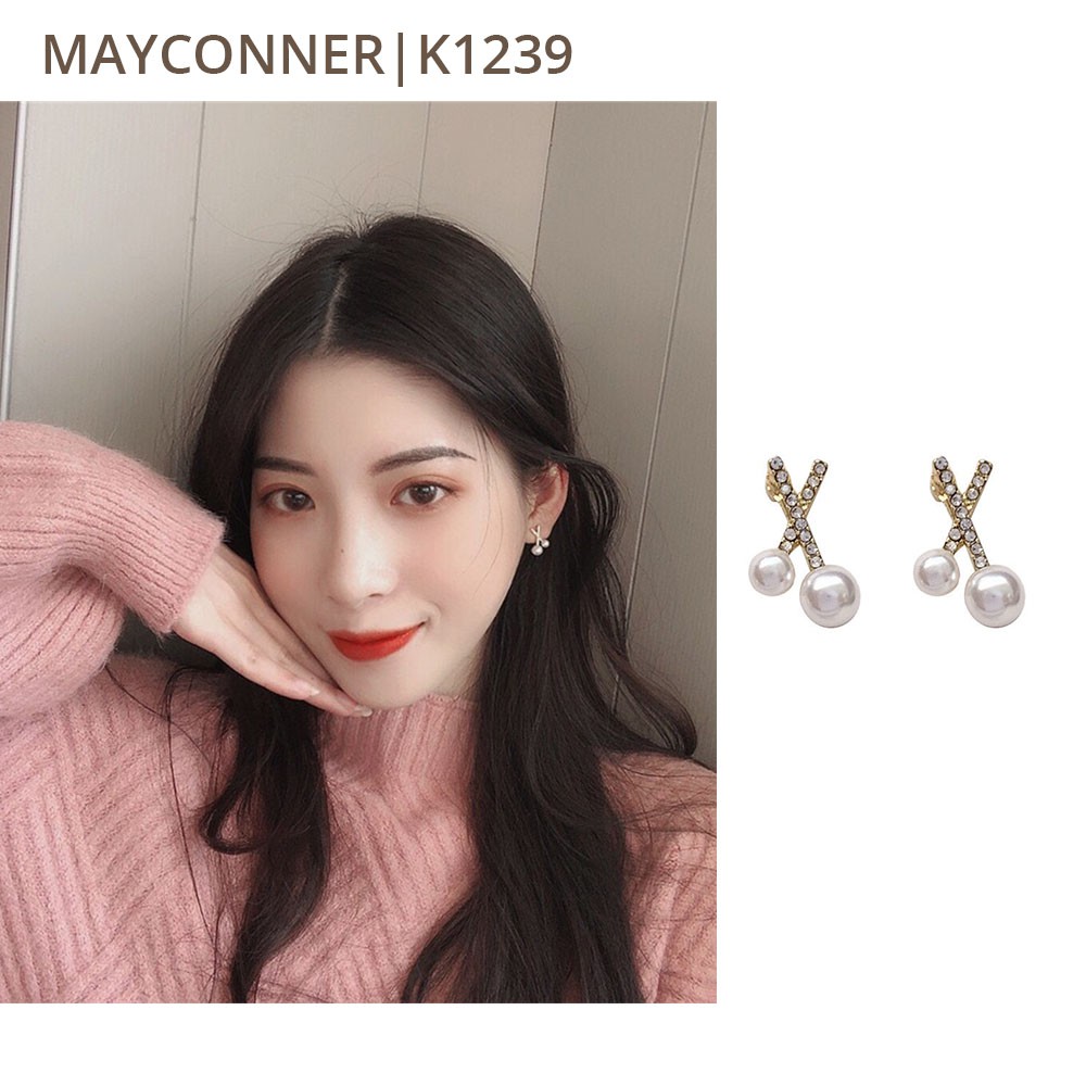 Khuyên tai ngọc chéo nhỏ K1239 Mayconner