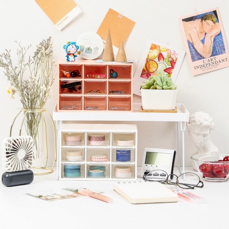 HỘP NHỰA ĐA NĂNG 9 NGĂN TĂNG STICKER / KỆ NHỰA MINI ĐỰNG TRANG SỨC, ĐỒ DÙNG, MỸ PHẦM ...SIÊU XINH SIÊU CUTE