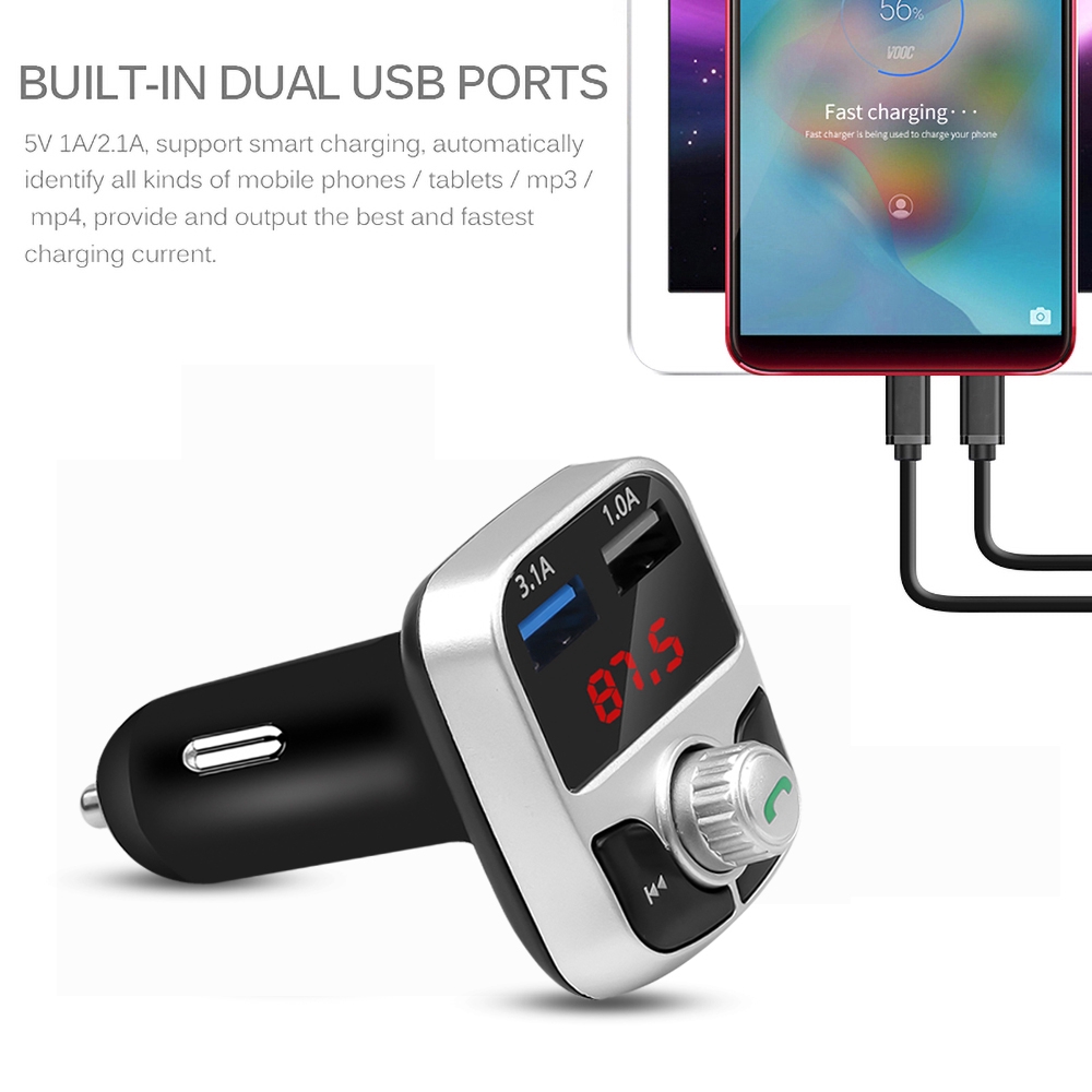 Tẩu sạc kiêm máy FM bluetooth 3.0 G17 2 cổng USB hỗ trợ thẻ TF dành cho xe hơi