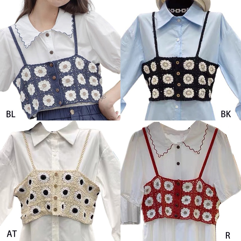 Áo Croptop Hai Dây In Họa Tiết Hoa Cúc Phong Cách Hàn Quốc Dành Cho Nữ