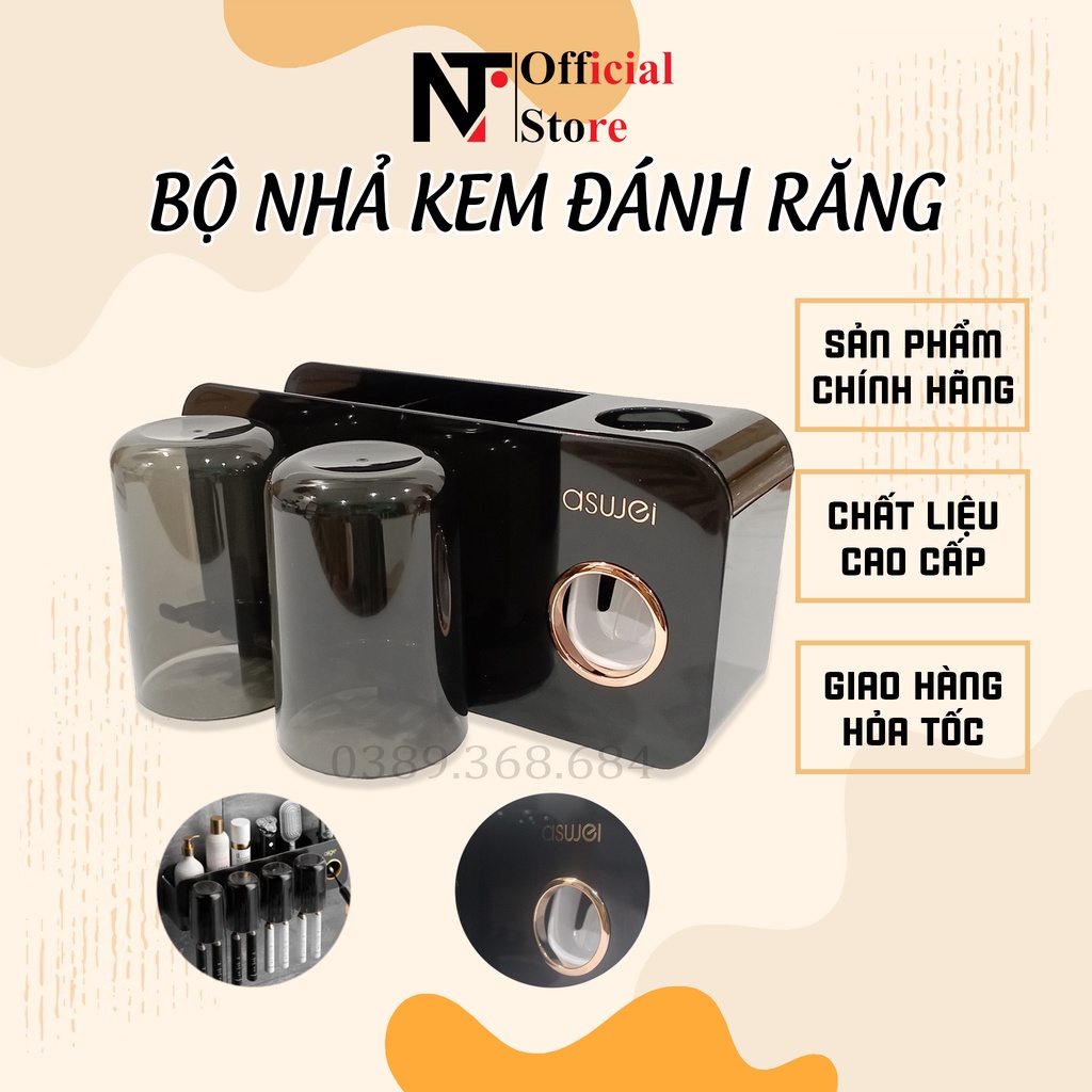 Bộ nhả kem đánh răng gắn tường kèm cốc, tặng miếng dán tường - NT Store