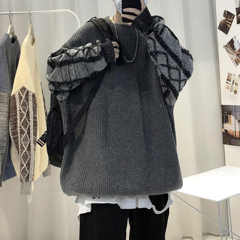 Áo Sweater Cổ Tròn Dáng Rộng Phối Màu Tương Phản Thời Trang Mùa Đông Hàn Quốc Cho Nam
