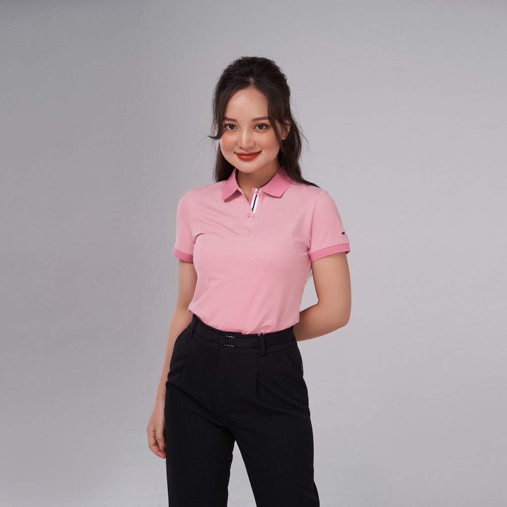 Áo polo YODY nữ vải mắt chim áo thun phông mềm mịn melange phối nẹp APN5194