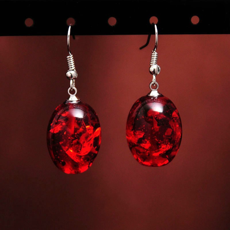 Khuyên tai mạ bạch kim đính đá hổ phách phong cách Châu Phi độc đáo