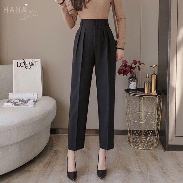 Quần baggy công sở nữ cạp bản to 3 cúc sang chảnh giành cho phái đẹp - Q356 chất siêu mát, co dãn, mầu đen tr