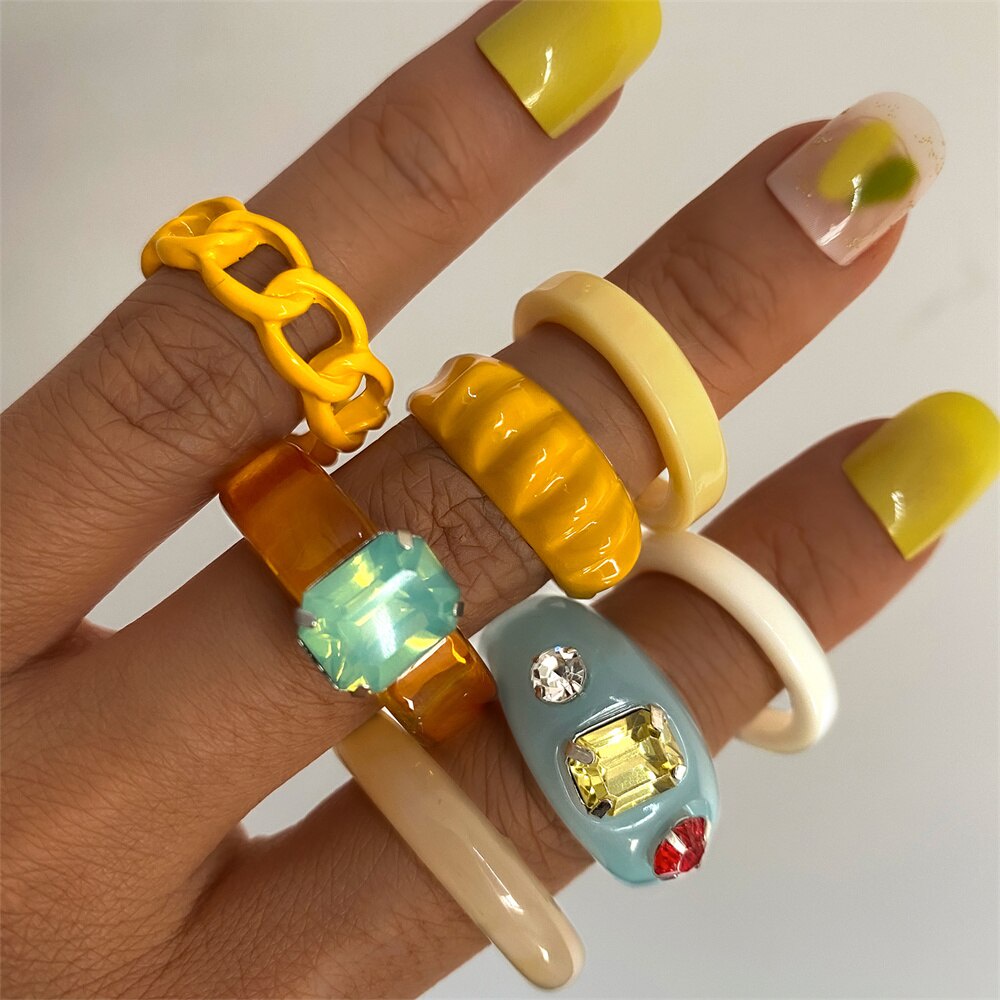 Set 7 Nhẫn Thời Trang Phong Cách Retro