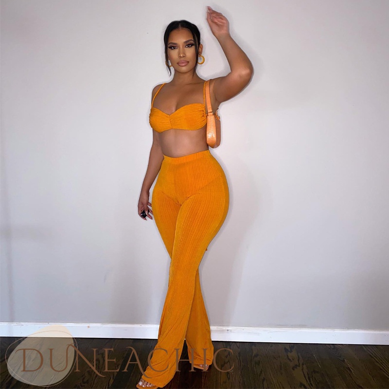 DUNEA Bộ đồ gồm áo ngắn không tay + quần ống loe thời trang quyến rũ cho nữ
