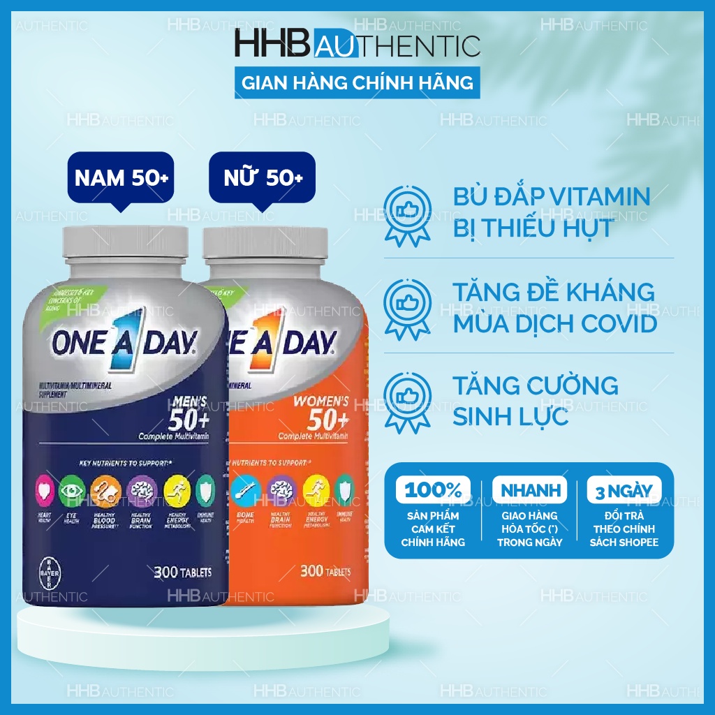 Viên uống Vitamin tổng hợp cho người cao tuổi One a day Men's, Women's Multivitamin 50+ 300 viên - Xuất xứ Mỹ