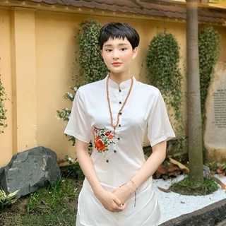 Đồ lam di chùa ➕➕Sẩm lụa thêu bông ✅✅ Lua mịn