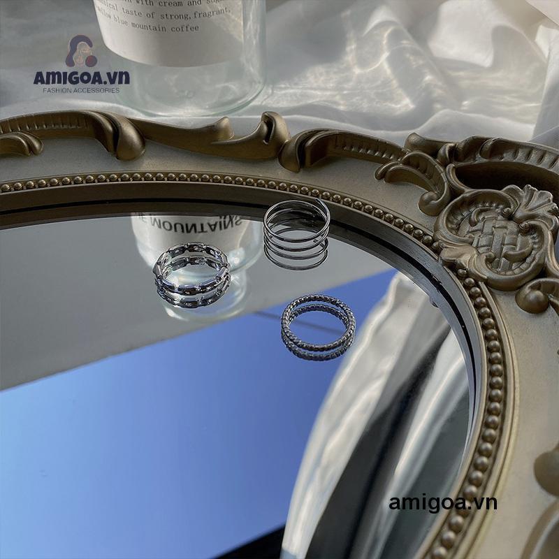 ✨✨BỘ NHẪN 3 CHIẾC MẮT XÍCH MÀU BẠC CÁ TÍNH