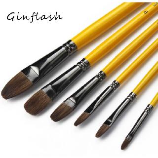 Bộ 6 cọ vẽ màu nước acrylic nghệ thuật sợi lông sói hình dạng khác nhau với tay cầm bằng gỗ tiện lợi