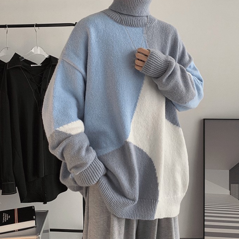Áo sweater cổ cao dáng rộng giữ ấm thoải mái dễ phối trang phục thời trang cho nam size m-2xl
